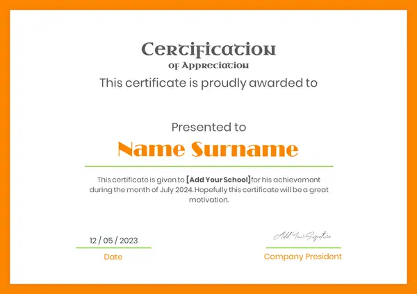 Certificate of Appreciation