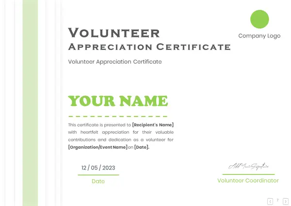 Volunteer Appreciation Certificate